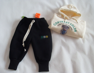 男童方格笑脸刺绣加绒卫裤中小童纯棉休闲长裤秋冬一体羊羔绒裤子