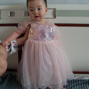 女童连衣裙子夏季新款儿童韩版泡泡袖蓬蓬纱裙亮片闪闪裙公主纱裙