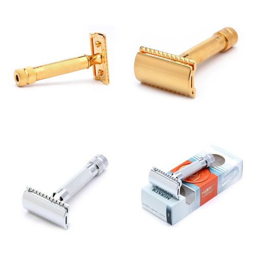 Merkur-德国默克手动老式男双面刀片长柄镀铬双刃安全剃须刀架