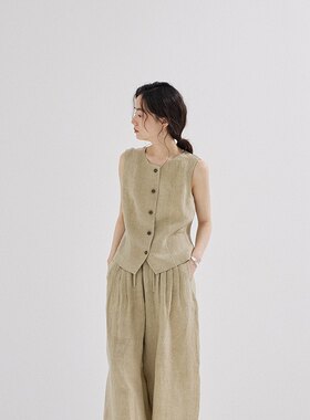 2026新款亚麻老钱风阔腿裤套装