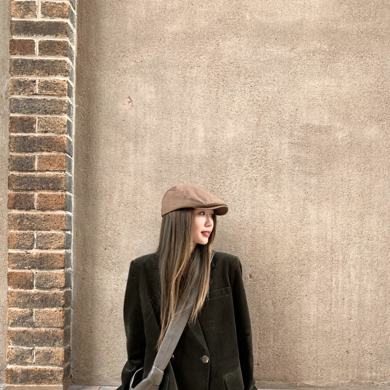 复古系垫肩灯芯绒西装外套女