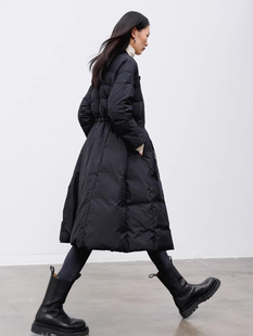 白鹅绒轻薄保暖伞裙式 收腰显瘦黑色羽绒服中长款 外套 新款 2025冬季