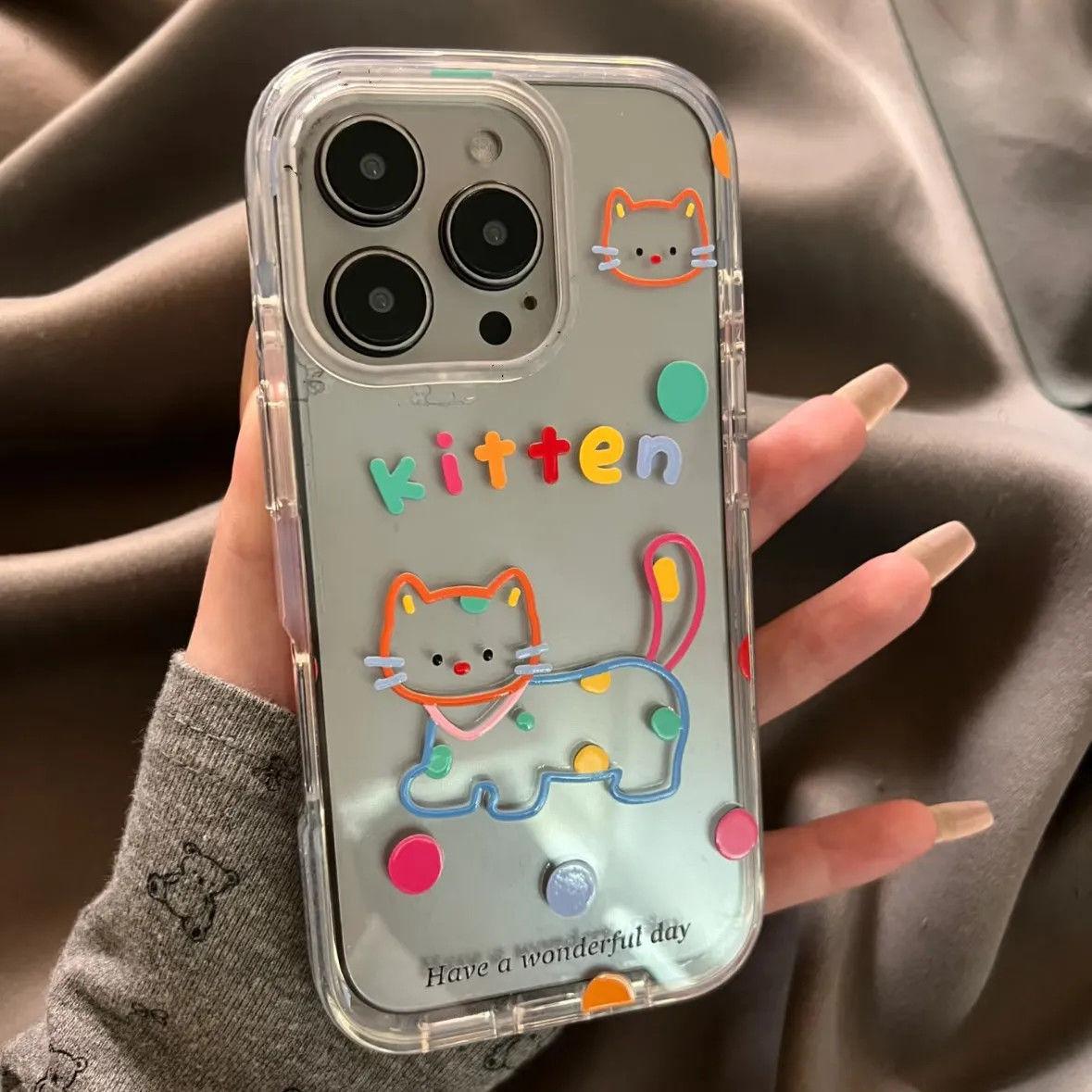 ins多巴胺彩色猫咪手机壳苹果