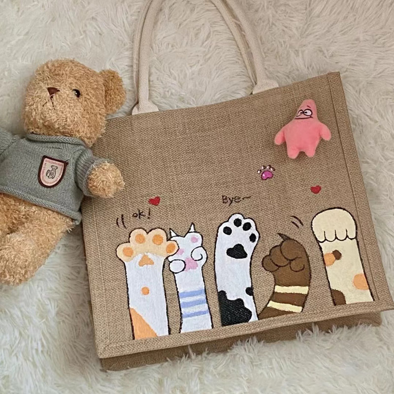 手工帆布包亚麻包涂色儿童绘画涂鸦改造diy麻布袋幼儿园亲子活动