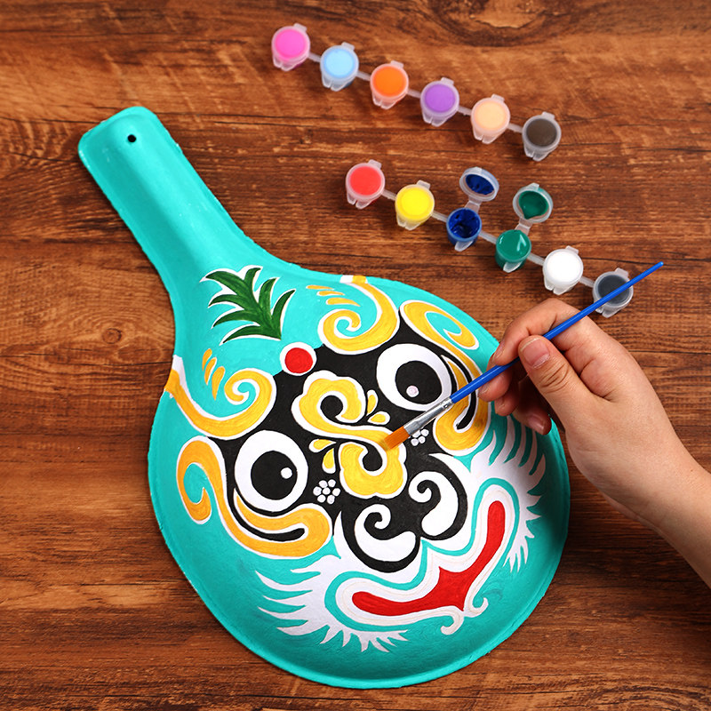 马勺脸谱传统非遗手工diy彩绘面具社火带纹路幼儿园儿童涂色画画