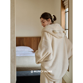 连帽睡衣女秋冬保暖加厚珊瑚绒家居服慵懒套装 曼系 软糯小绵羊