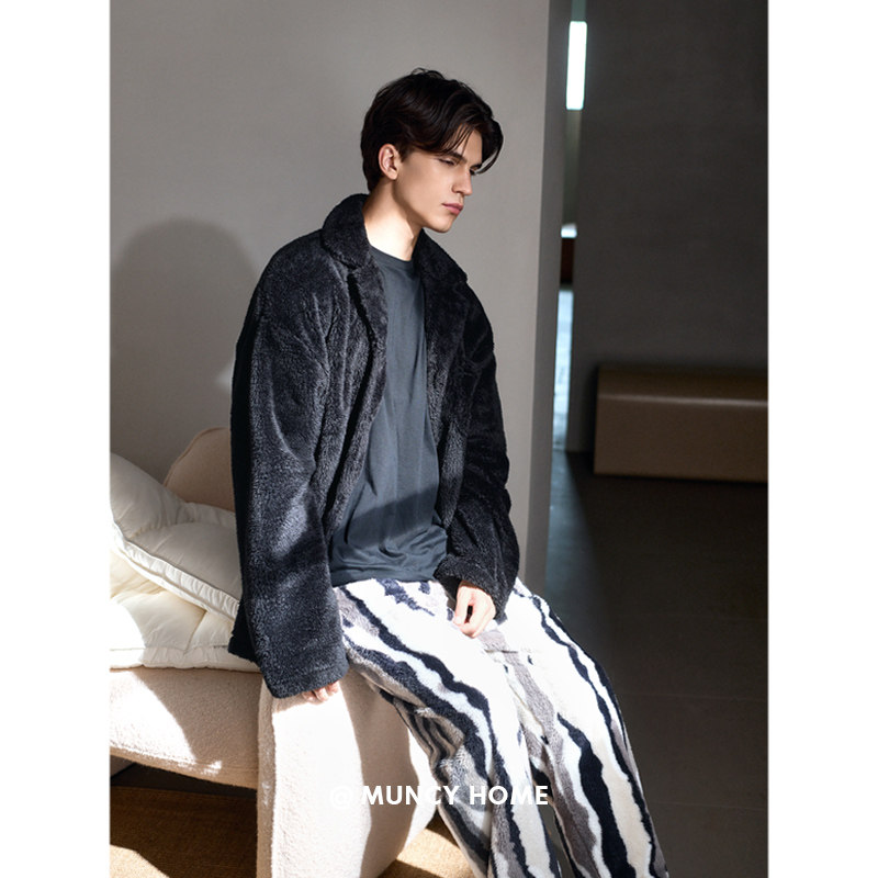 曼系男士珊瑚绒保暖睡衣家居服