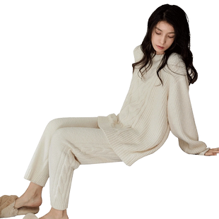 曼系半边绒睡衣女秋冬季韩系时尚可外穿圆领居家小清新珊瑚绒套装