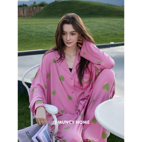 莱赛尔法式粉绿垂感开衫家居服女