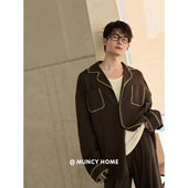 开衫 曼系 家居服 睡衣春秋柔软棉简约休闲新款 长袖 撞色艺术 男士