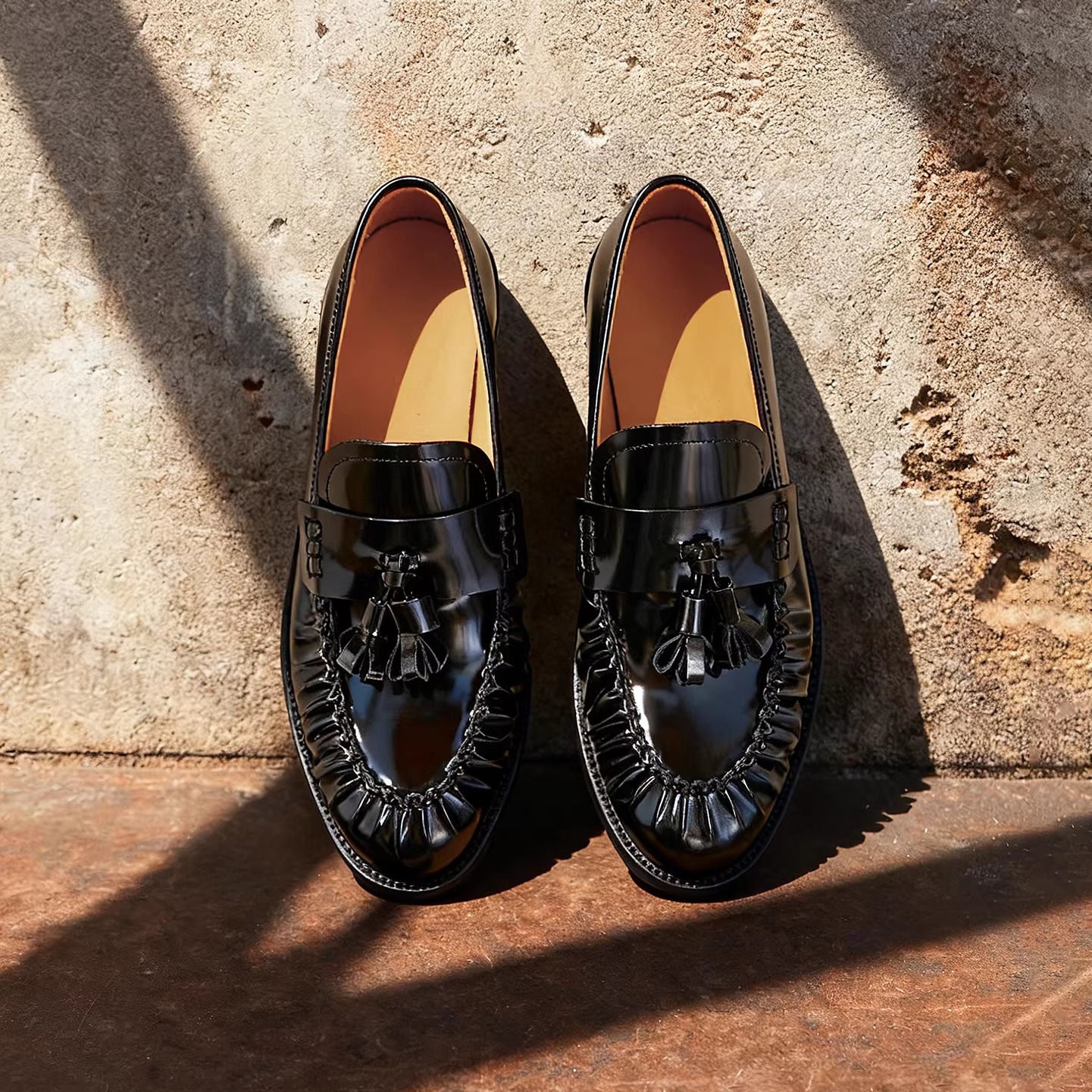 割草机老k 学院风流苏手工捏褶小皮鞋女乐福鞋单鞋 2025秋冬新款