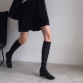 割草机老k 真皮骑士靴高筒靴超服帖长靴不过膝靴包腿显腿长拽酷风