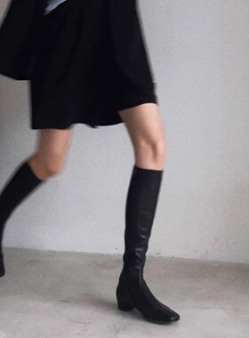 割草机老k 真皮骑士靴高筒靴超服帖长靴不过膝靴包腿显腿长拽酷风