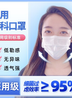 卫材小镇医用外科口罩(白色黑绳) 17cm*9cm*10只