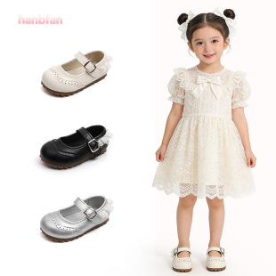 女童法式皮鞋2026春秋蕾丝休闲单鞋小女孩英伦风防滑休闲公主鞋