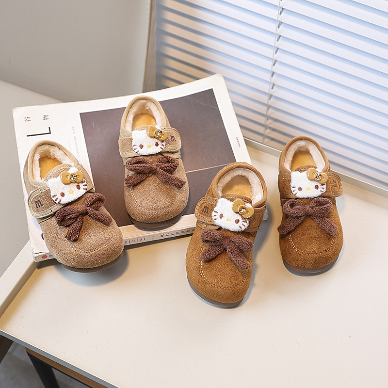 女童kt猫蝴蝶结加绒勃肯鞋2026冬季新款棉鞋百搭时尚平底卡通舒适