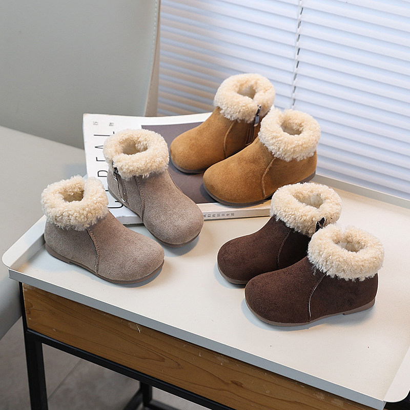 儿童翻毛勃肯短靴冬款男童女童美拉德加绒保暖宝宝雪地靴平底时尚