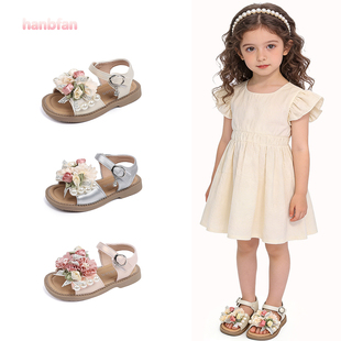 女童凉鞋仙女风公主鞋多巴胺花朵凉鞋夏季新款宝宝软底沙滩鞋洋气