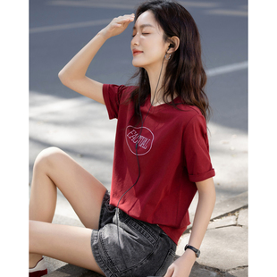 上衣 简约风立体绣花圆领T恤女2025夏季 新款 基础款 松弛感短袖