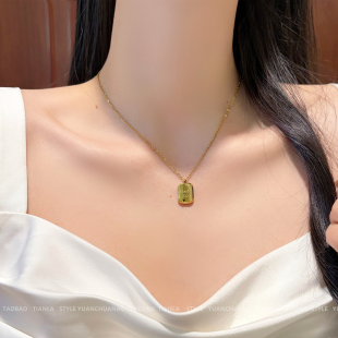 钛钢不掉色Good Luck方牌项链女简约大方小众设锁骨链高级感颈链