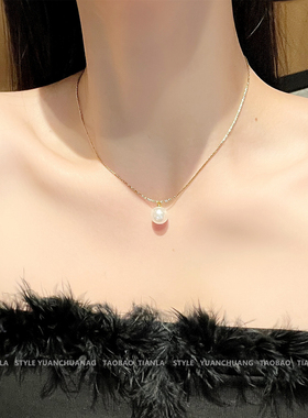 法式简约珍珠项链钛钢不掉色