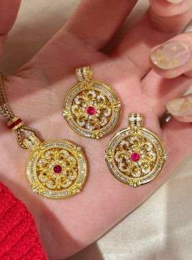 金色旋转动满钻鸢尾花罗盘项链