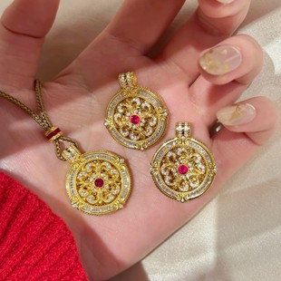 高品质古法金色旋转动满钻鸢尾花罗盘吊坠项链女高级感轻奢锁骨链