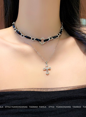 双层叠戴十字架项链女轻奢小众