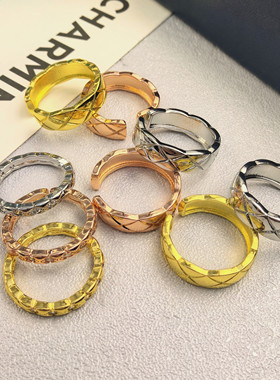 镶钻玫瑰金银色菱形戒指女