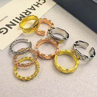 叠戴小香风镶钻玫瑰金银色菱形戒指女小众高级感精致开口食指环