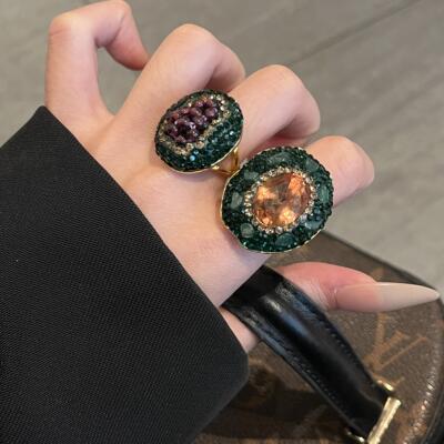 欧美风天然石榴石戒指女