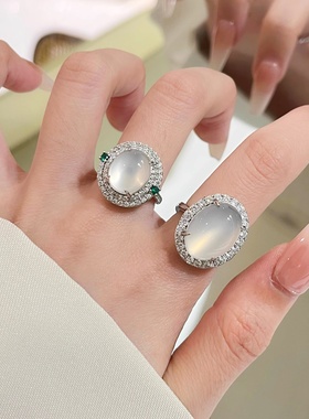 可调节戒指高冰透白月光玛瑙