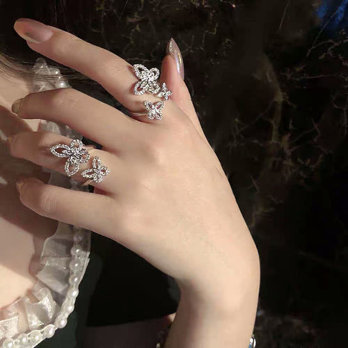 仙女气质网红轻奢蝴蝶戒指女开口