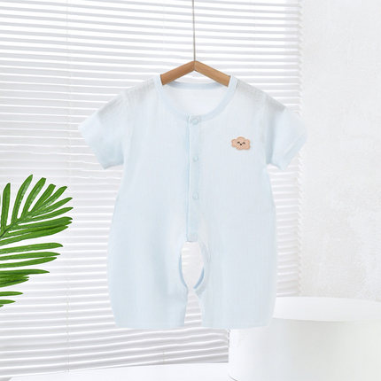 婴儿短裤短袖连体衣开裆宝宝夏天衣服薄款莫代尔短爬夏季凉爽纯色