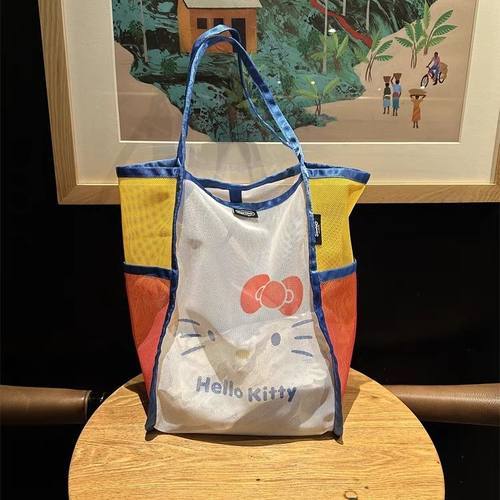 可爱卡通猫咪网眼手提袋环保袋大容量轻便可折叠购物袋便携收纳包