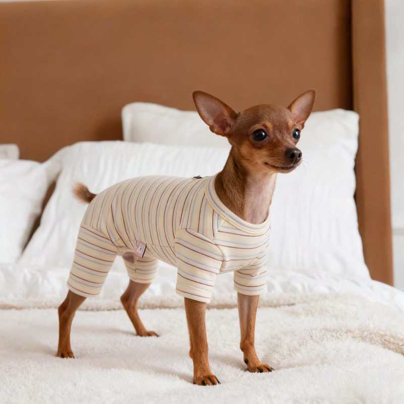 小鹿犬衣服秋冬季新款保暖条纹连体四脚衣狗狗小型犬防着凉家居服