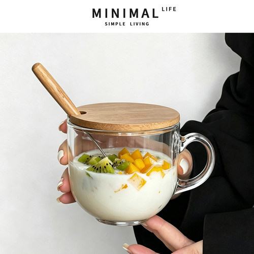 透明早餐杯透明燕麦早餐杯带盖勺