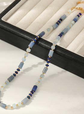 克莱因蓝天然海蓝串珠锁骨链