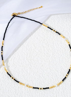 ins风黑金色串珠轻奢锁骨链
