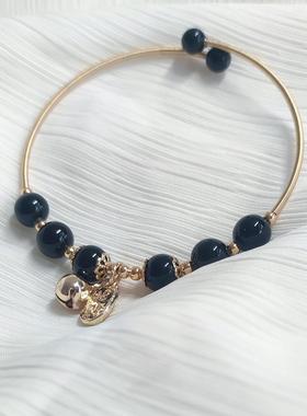 大小可调节开口手镯天然黑玛瑙