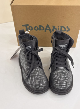 Tooda冬款加绒满钻侧拉链短靴女童马丁靴
