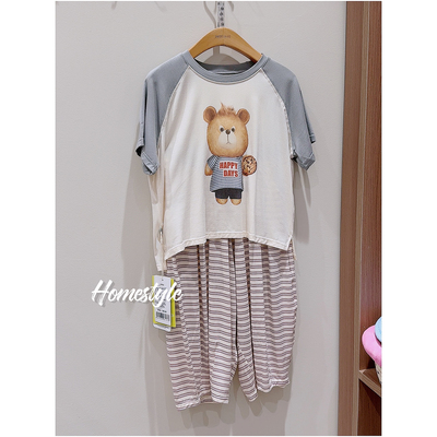 小黑家25夏款半袖睡裙莫代尔清凉家居服儿童睡裙男女睡衣卡通