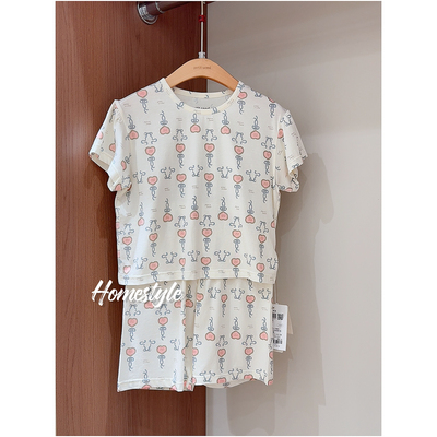 韩国设计师品牌25夏茉莉棉韩系女童睡衣家居服套装短袖七分裤碎花