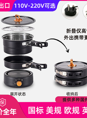 110V220V电煮锅美欧规台湾便携式折叠锅旅行出差分体火锅煎煮蒸锅