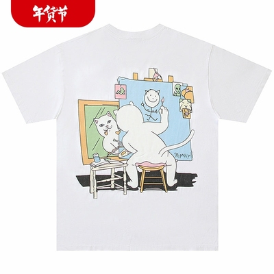 美国RIPNDIP搞怪中指画家猫短袖