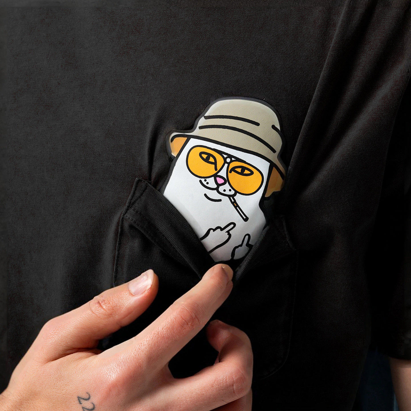 美国潮牌RIPNDIP贱猫中指猫纯棉短袖T恤渔夫帽口袋猫男女情侣款