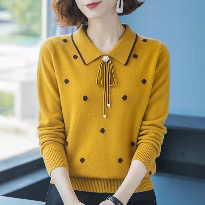 妈妈装女针织衫打底衫早秋女潮洋气翻领套头中年大码毛衣百搭上衣