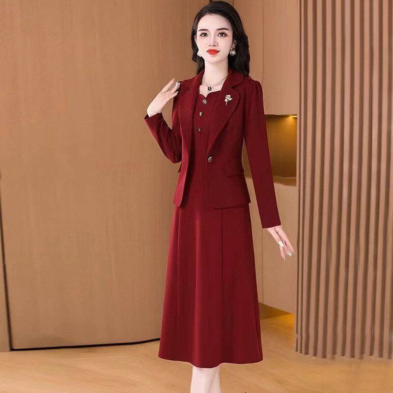 秋冬季婚宴套装连衣裙显瘦气质结婚礼服敬酒服西装外套两件套
