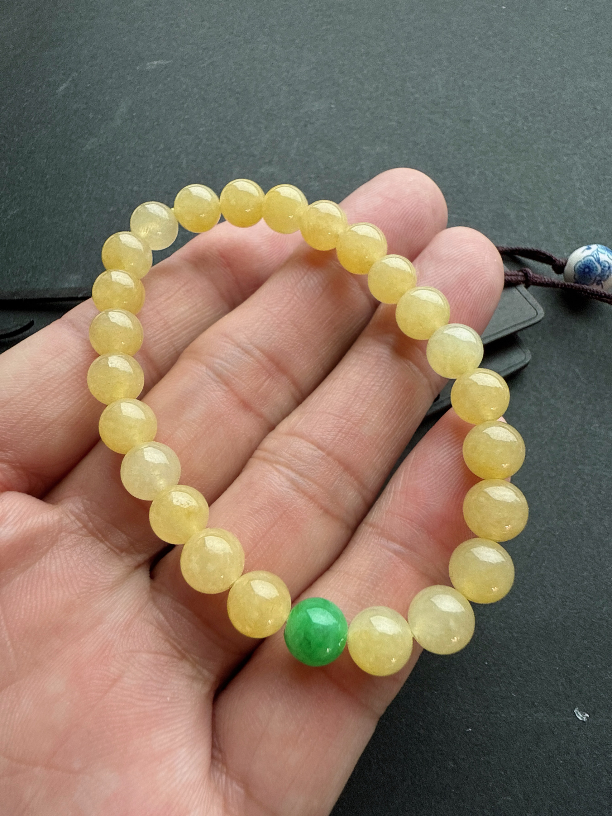 缅甸天然翡翠冰黄翡手串