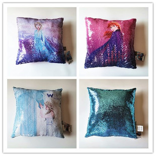 冰雪奇缘靠垫芯40x40抱枕靠垫套客厅沙发亮片安娜艾莎FROZEN外贸